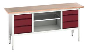 16923034.** verso adj. height storage bench (mpx) with 3 drw cab / mid shlf / 3 drw cab. WxDxH: 2000x600x830-930mm. RAL 7035/5010 or selected
